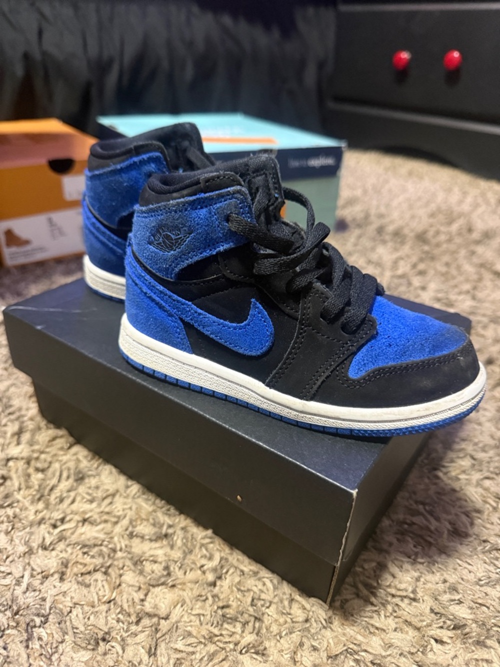 Jordan Kids Black and Blue High-Top Sneakers